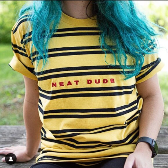 Neat Dude Striped Tee Black & Yellow with Embroidered Neat Dude - Picture 3 of 4
